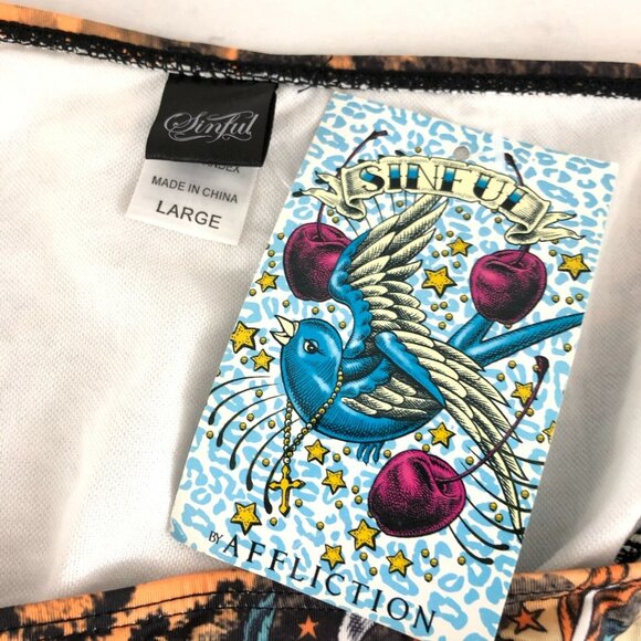 Sinful by Affliction Bikini Bottom Studded Heart Tiger Stripe Rhinestone Blue L - Picture 5 of 7